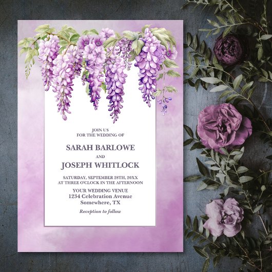Invitation Mariage floral rose à la Wisteria
