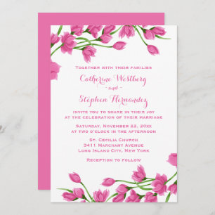 Invitation Mariage Floral Rose and White Flowers Fuchsia
