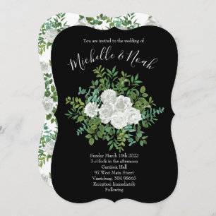 Invitation Mariage Floral Rose Black & White Peony