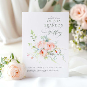 Invitation Mariage floral rose blanc romantique
