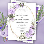 Invitation Mariage Floral Rose blanc violet<br><div class="desc">Un design faire-part de mariage élégant et romantique. Un cadre ovale doré à plusieurs brins entoure vos détails mariages. De beaux roses violets et des hydrangées blanches décorent le cadre en deux coins. Les fleurs sont nichées dans de doux feuilles verts sauge. Cette invitation de mariage traditionnelle fait partie de...</div>