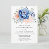 Invitation Mariage floral rose bleu marine (Debout devant)