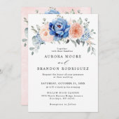 Invitation Mariage floral rose bleu marine (Devant / Derrière)