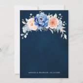 Invitation Mariage floral rose bleu marine (Dos)