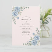 Invitation Mariage Floral Rose Bleue (Debout devant)