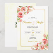 Invitation Mariage floral rose bohème (Devant / Derrière)