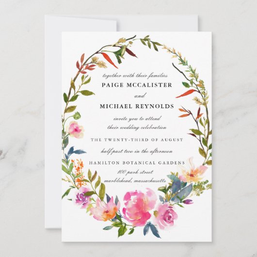Invitation Mariage floral rose boho moderne (Devant)