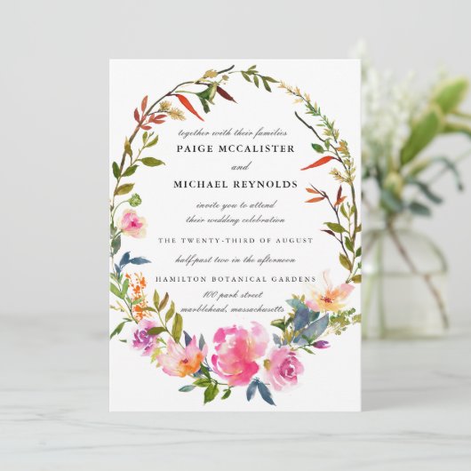 Invitation Mariage floral rose boho moderne (Debout devant)