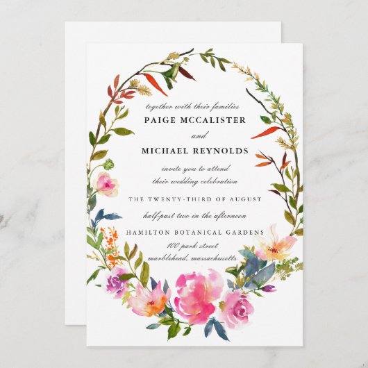 Invitation Mariage floral rose boho moderne (Devant / Derrière)