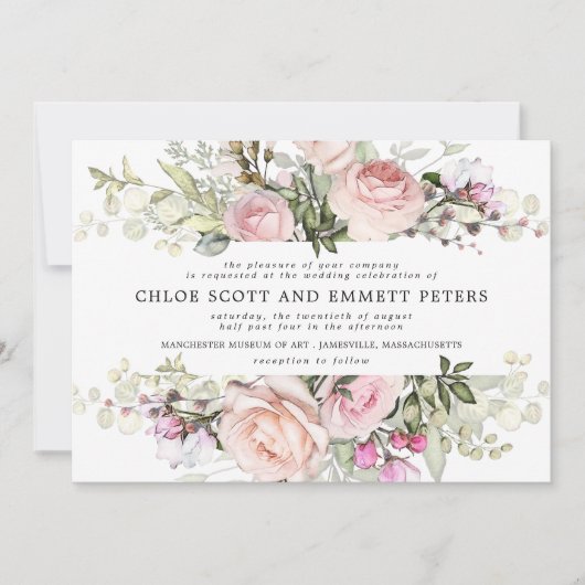 Invitation Mariage Floral rose Boho moderne (Devant)