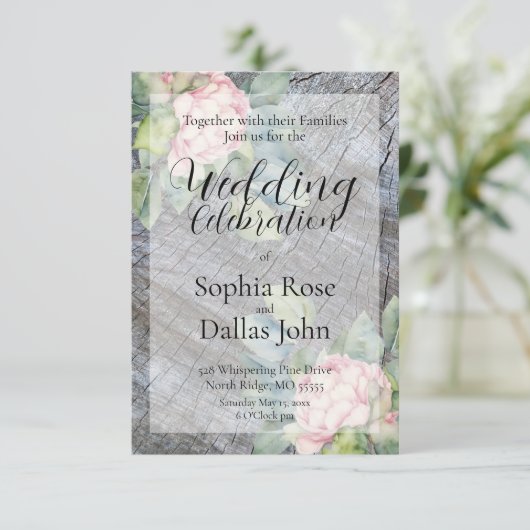 Invitation Mariage floral rose boho rustique (Debout devant)