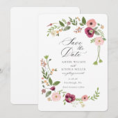 Invitation Mariage floral rose Boho vintage (Devant / Derrière)