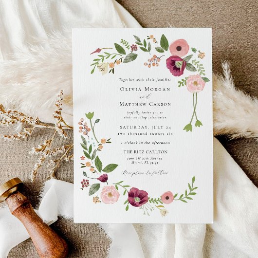 Invitation Mariage floral rose Boho vintage