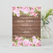 Invitation Mariage Floral rose bois rustique (Debout devant)