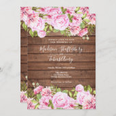 Invitation Mariage Floral rose bois rustique (Devant / Derrière)