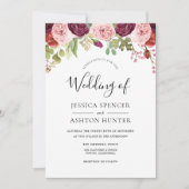 Invitation Mariage floral rose bordeaux et violet (Devant)