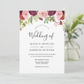 Invitation Mariage floral rose bordeaux et violet (Debout devant)