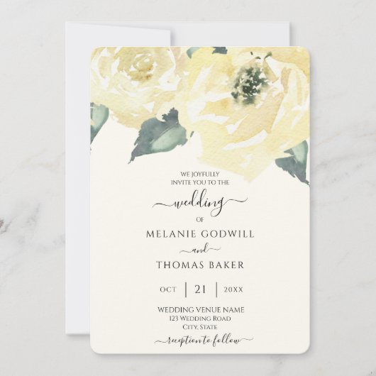 Invitation Mariage floral Rose Botanique Blanc classique (Devant)