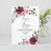 Invitation Mariage Floral Rose Bourgogne & Dusty Enregistrer  (Debout devant)