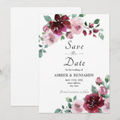 Invitation Mariage Floral Rose Bourgogne & Dusty Enregistrer  (Devant / Derrière)