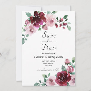 Invitation Mariage Floral Rose Bourgogne & Dusty Enregistrer