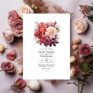 Invitation Mariage Floral Rose Cannelle et Rose Poussiéreuse