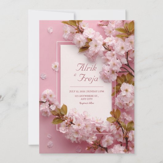 Invitation Mariage floral rose cerisier (Devant)