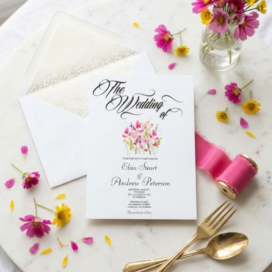 Invitation Mariage Floral Rose Chaud de Luxe