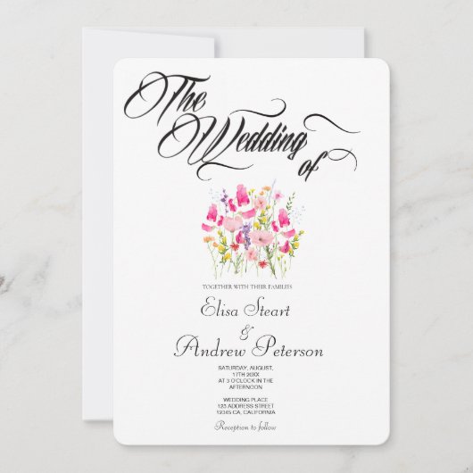 Invitation Mariage Floral Rose Chaud Luxe (Devant)