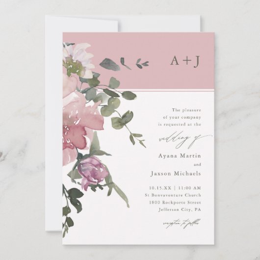 Invitation Mariage floral rose chic (Devant)