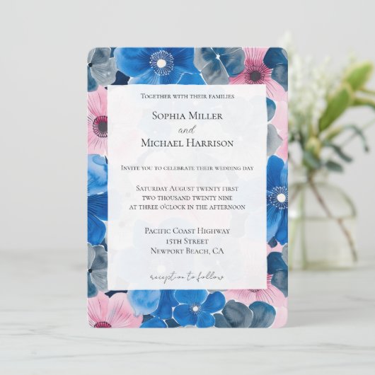 Invitation Mariage floral rose chic (Debout devant)