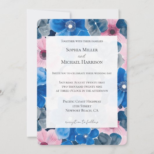 Invitation Mariage floral rose chic (Devant)