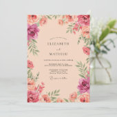 Invitation Mariage Floral Rose Corail (Debout devant)
