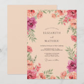 Invitation Mariage Floral Rose Corail (Devant / Derrière)
