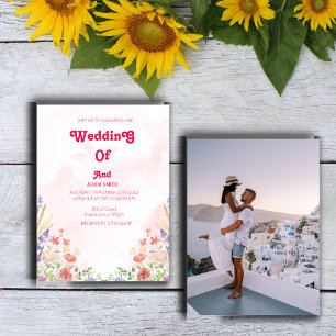 INVITATION MARIAGE FLORAL ROSE COULEUR D'EAU CLASSÉE