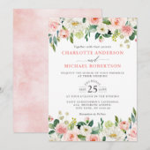 Invitation Mariage Floral Rose couleur rose pâle (Devant / Derrière)