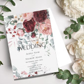 Invitation Mariage floral rose de Bourgogne