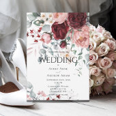 Invitation Mariage floral rose de Bourgogne