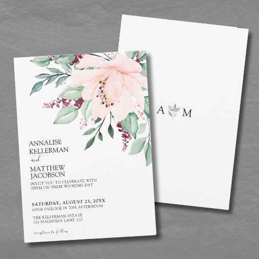 Invitation Mariage floral rose de Bourgogne moderne