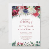 Invitation Mariage floral rose de la marine marsala (Devant)