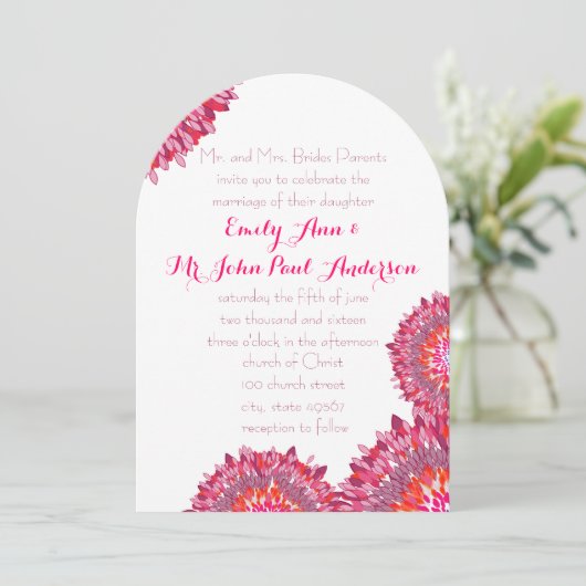 Invitation Mariage floral rose de prune de framboise (Debout devant)