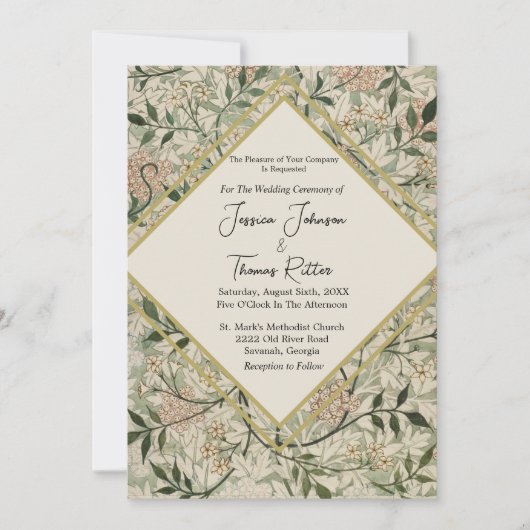 Invitation Mariage floral rose doux romantique à cadre doré (Devant)