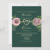 Invitation Mariage floral rose émeraude (Devant)