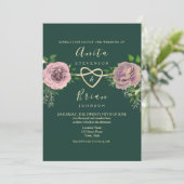 Invitation Mariage floral rose émeraude (Debout devant)