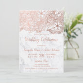 Invitation mariage floral Rose en marbre blanc (Debout devant)