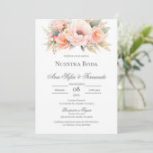 Invitation Mariage floral rose espagnol (Debout devant)
