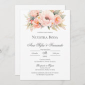 Invitation Mariage floral rose espagnol (Devant / Derrière)
