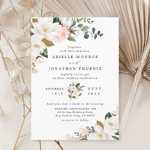 Invitation Mariage floral rose et blanc Magnolia