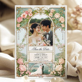 Invitation Mariage floral rose et blanc pastel Enregistrer la