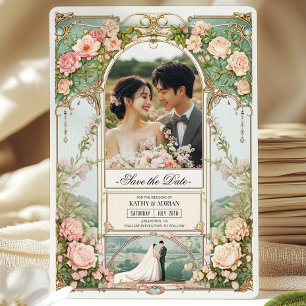 Invitation Mariage floral rose et blanc pastel Enregistrer la